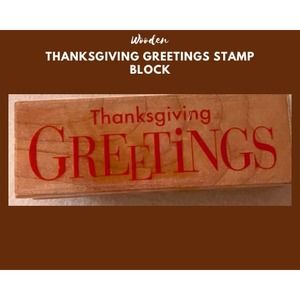 Wood Red Rubber Stamp Block Thanksgiving Greeting Stamper Gift Seasonal Holiday